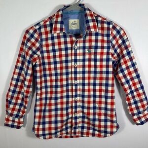 Mini Boden Red and Blue Plaid collared Long Sleeve Cotton Button Down Shirt
